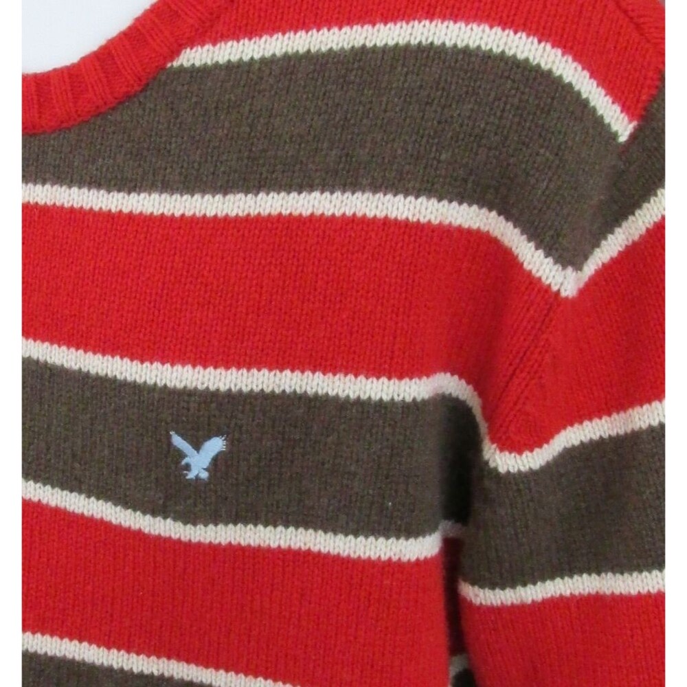 American Eagle Mens Sweater Size Large Crew Neck Red/Brown Stripe AE